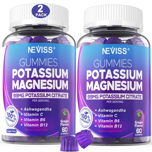 [BRSRMCA3C4IBQ23K] Potassium Magnesium Gummies - Potassium Supplement w/Ashwagandha 200mg, Magnesium Glycinate,B6,B12,P-otassium Citrate for Leg Cramps,Muscle,Electroyte for Adults Kids,Sugar-Free, 2 Pack