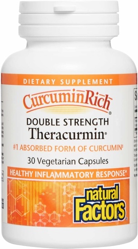 [BRSWIFIBAB5RO2I3] Fattori naturali, CurcuminRich Double Strength Theracurmin, 60 mg, Just 1 Capsule Daily, Formulato per l'assorbimento superiore, 30 Count (Pack of 1)