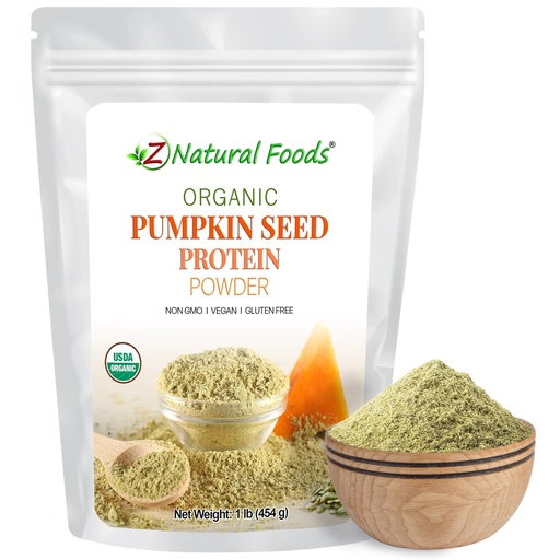 [BRSWYFA5O4DRU2Q4] Z Natural Foods Organic Pumpkin Seed Protein Powder - Nutrient-Dense Fiber Supplement, Vegan Pumpkin Protein Powder for Hair Skin Nails Muscle Health - Ideal for Smoothies Shake Baking Recipes, 1 lb