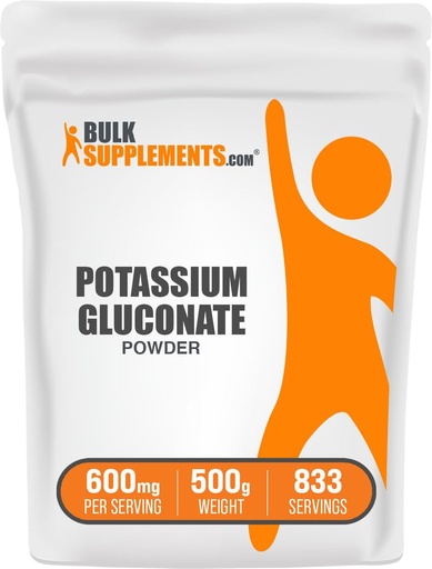 [BRSWIF36BMGQIYL4] BulkSupplements.com Potassium Gluconate Powder - for Hydration Support, Mineral Supplement, Potassium 99mg - Gluten Free, 600mg per Serving, 500g (1.1 lbs) (Pack of 1)