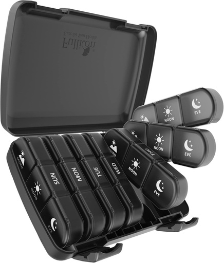 [BRSWYHT6OV6RG3L6] Pill Organizer 3 Times a Day, Fullicon Large Weekly Pill Case 7 Day, Daily Pill Box with 21 Compartments, Pill Dispenser Supplement Holder for Pills/Vitamin/Fish Oil - Black