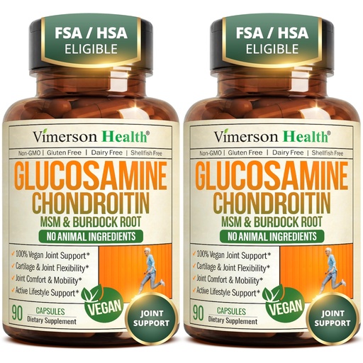 [BRSRAYAQOYHGA2Q2] Vegan Glucosamine Chondroitin MSM – Joint Supplements for Men and Women with Glucosamine Sulfate 1500 mg – Joint Health Supplement for Cartilage, Mobility & Joint Support – 2 Pack