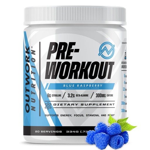 [BRSWYADQAF6QIHTD] Outwork Nutrition Preworkout for Men & Women - Nootropic Pre Workout Without Creatine, Pre-Workout Powder with Taurine Rhodiola Citrulline Malate Beta Alanine Caffeine (Blue Raspberry)