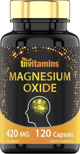 [BRSRAEAEOV7RQHLD] tnvitamins Magnesium Oxide 420mg - 120 Capsules | 4 Month Supply! | 100% Daily Value of Magnesium Oxide in One Capsule | Oxido de Magnesio | Non-GMO, Made in The USA
