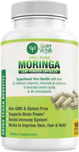 [BRSROYI6AAHBYCLP] Moringa Capsules, 180 Vegan Pure Oleifera Leaf Powder Pills, 1200mg Per Serving, Non-GMO and Gluten-Free Supplement, 3 Months Supply, Immune System Support, Metabolism and Energy Booster