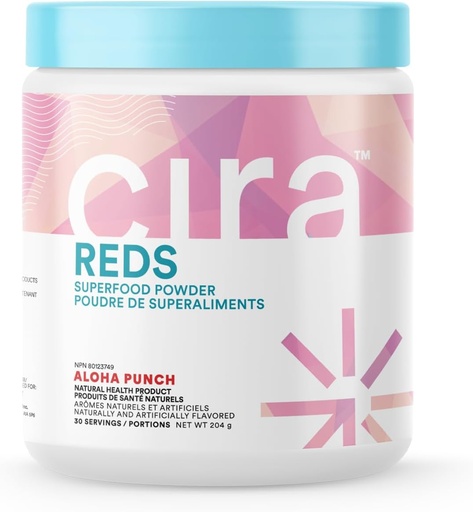 [BRSW2AQ2C5YBQ3LK] Cira Glow-Getter Reds Superfood Powder - Antioxidants & Polyphenols for Increased Energy & Gut Health - 30 Servings, Aloha Punch