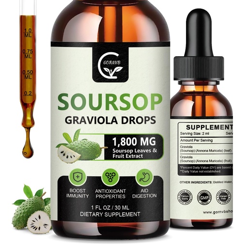 [BRSROCANPMBR6HT7] (2 Pack) Soursop Graviola Liquid Drops 1800mg, 98% Absorption Soursop Bitters Liquid for Cell Support & Regeneration, Immune Boost, Relax, Liver and Sleep, Herbal Goodness, Gluten Free, 1 Fl Oz