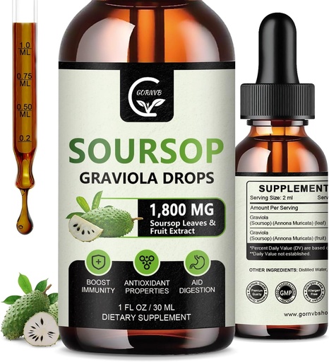 [BRSROCANPMBR6HT7] 2 pakkaus) Soursop Graviola Liquid Drops 1800mg, 98% Imeytyminen Soursop Bitters Liquid for Cell Support & Regeneration, Immuuni Boost, Rentoudu, Maksa ja uni, Herbal Goodness, Gluteeniton, 1 Fl Oz