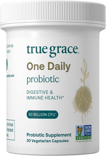 [BRSW22YCCIFBQHY4] True Grace One Daily Probiotic - 30 Vegetarian Capsules - 90 Billion CFU - Gut, Digestive & Immune Health Support Blend with Prebiotic Fiber - Gluten & Soy Free