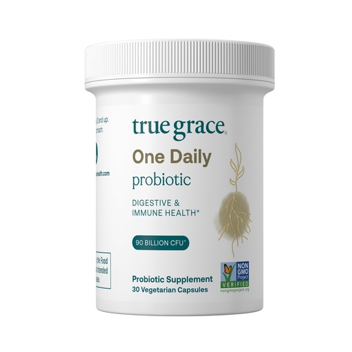 [BRSW22YCCIFBQHY4] True Grace One Daily Probiotic - 30 Vegetarian Capsules - 90 Billion CFU - Gut, Digestive & Immune Health Support Blend with Prebiotic Fiber - Gluten & Soy Free