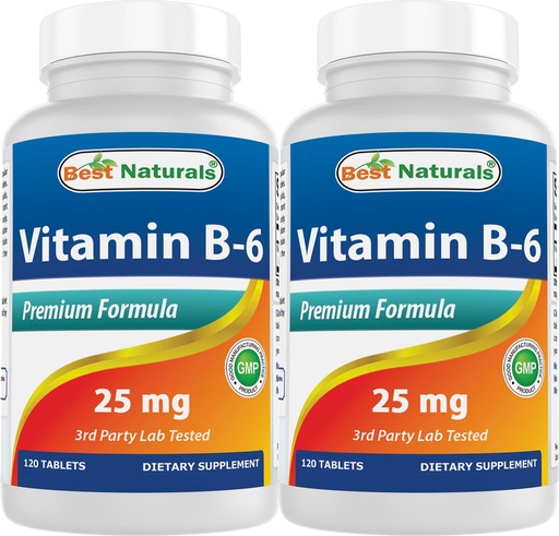 [BRSW2AYRCAPWADIV] Best Naturals Vitamin B6 25mg, 120 Tablets (120 Count (Pack of 2))