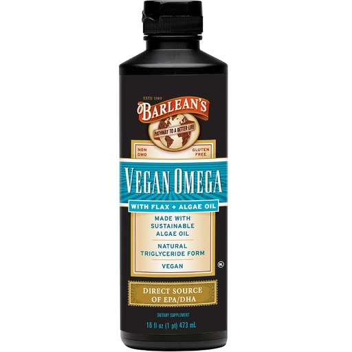 [BRSRMZAOCMCRA2A7] Barlean's Vegan Omega Liquid Flax and Algae Oil Plant Based EPA DHA Supplement from Algal Oil and Organic Flaxseed, Omegas 3 6 and 9 Fatty Acid Supplements, 16 Ounces