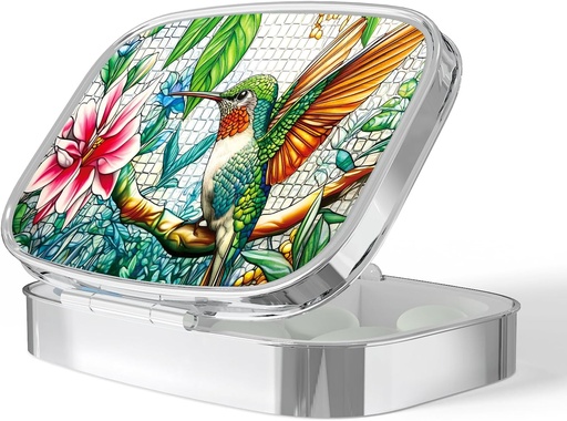 [BRSRAGL5CVYQACTB] Pill Box-2 Compartment Small Pill Case Portable for Pocket & Purse Single Pill Carrier Pill Container to Hold Vitamins Medication Fish Oil and Supplements BPA-Free(Hummingbird)