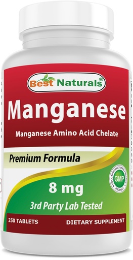 [BRSRAYYFCICQE2D5] Best Naturals Manganese (Manganese Amino Acid Chelate) 8 mg- 250 Tablets