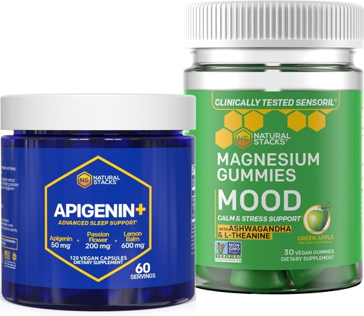 [BRSRAZANAUIQEDLB] Natural Stacks Apigenin + Mood Magnesium Gummies Bundle - Sleep Quality & Stress Support* - 150 Pieces