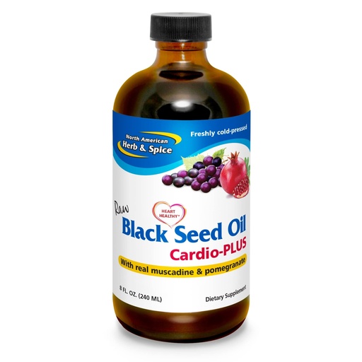 [BRSRMH34OIMGKEY4] NORTH AMERICAN HERB & SPICE Black Seed Oil Cardio-PLUS - 8 fl oz - Supports Heart Health with Muscadine & Pomegranate - Non-GMO - 48 Servings