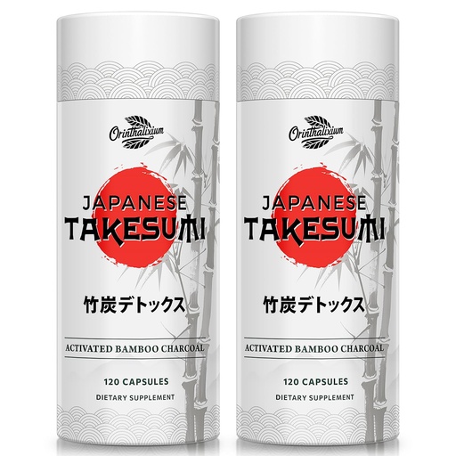 [BRSRAA35CB6A2C3Z] Orinthalixium Activated Charcoal Capsules 2000mg from Bamboo – Premium Japanese Takesumi Activated Bamboo Charcoal for Digestive, Gut & Detox, Highly Porous Formula, 120 Vegan Capsules（2 Bottle）