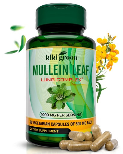 [BRSWYGAPCQJQAFY6] KIKI Green Mullein Leaf Extract Capsules - Vegan Herbal Supplement - for Lung Cleanse, Support, Better Respiratory, Immune Function - 1000mg 45 Servings - 90 Count
