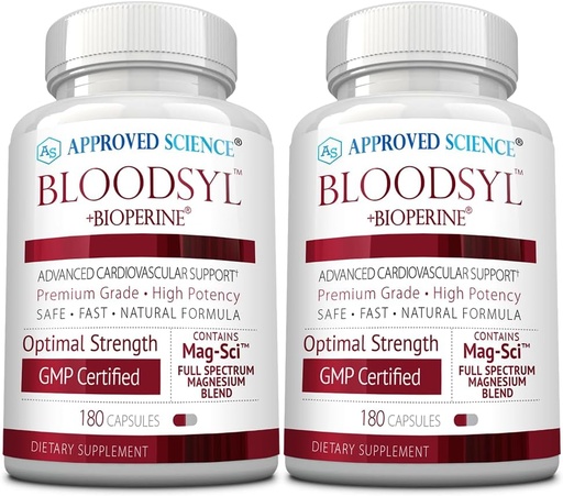 [BRSROZL5OYBR4HQ2] Approved Science Bloodsyl - Supports Blood Flow - Hawthorn Berry, Magnesium, BioPerine - Vegan - 180 Capsules - Pack of 2