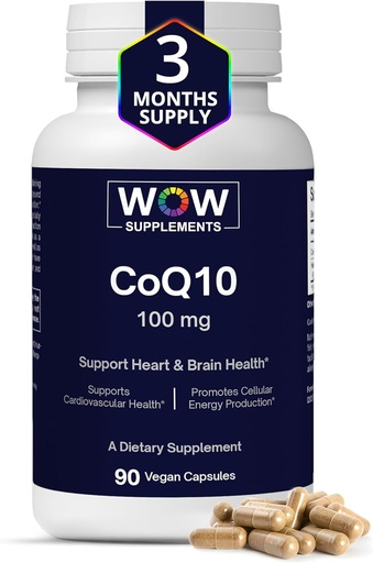 [BRSRAGD4AB7QIE3J] WOW Supplements CoQ10 100 mg with Hawthorn Berry - High Absorption CoQ10 100mg for Energy Production, Heart and Cellular Health - Non-GMO, Gluten-Free Coenzyme Q10 100mg Supplement - 90 Capsules