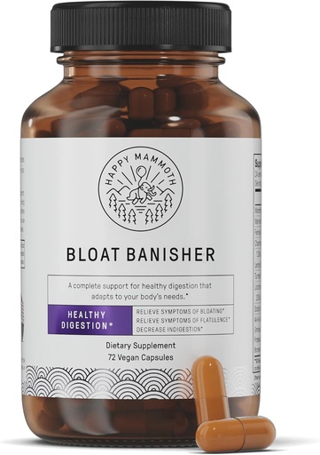 [BRSROBAKAB6REDQZ] Happy Mammoth Bloat Banisher Natural Relief for Bloating, Gas, Indigestion & Discomfort. Promotes Healthy Digestion of Even Difficult Foods Like Dairy, Breads, Pizza, Cheese & Meats. 72 Caps