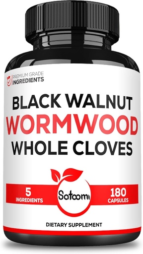 [BRSRAZAFA4MRODLJ] Satoomi 5 in 1 Wormwood Capsules Supplement - Extracted from Black Walnut, Whole Cloves, Turmeric and Berberine HCl - Immune System & Digestion Health - 180 Count -90 Day Supply
