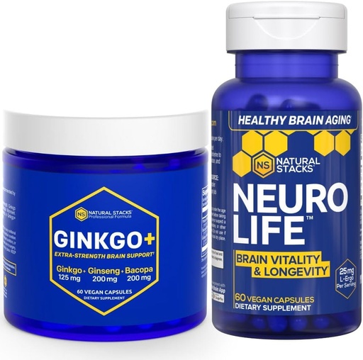[BRSRAFIHAUIA2FL6] Ginkgo Biloba + Supplément NeuroLife - Soutient la performance mentale et la longévité du cerveau* - 120 Capsules totales