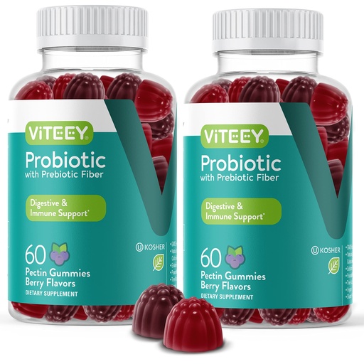 [BRSW2GQ2CEFRG3L6] VITEEY Probiotic Gummies with Prebiotics – Gut Health Supplements for Digestive Health – 2 Billion CFUs – Vegan, Gluten-Free – 120 Count