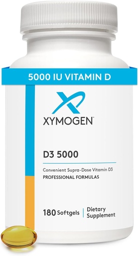[BRSWIYIZCF6B62LY] XYMOGEN D3 5000 - Bioavailable Vitamin D3 5000 IU (125 mcg) - High Potency Vitamin D Supplement to Support Immune Health, Bone + Heart Health (180 Softgels)