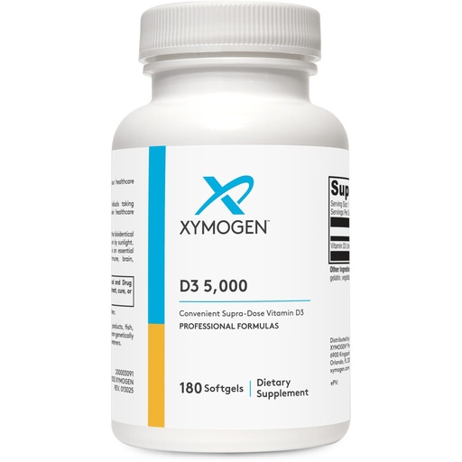 [BRSWIYIZCF6B62LY] XYMOGEN D3 5000 - Bioavailable Vitamin D3 5000 IU (125 mcg) - High Strength Vitamin D Supplement for Immune Bone & Heart Health Support - 180 Softgels