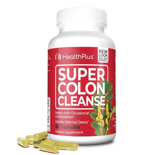 [BRSWIEIOAUBBA3LG] Health Plus Super Colon Cleanse 15 Day Supply of Gentle Gut Cleanse Detox, Psyllium Husk, Probiotics for Constipation Relief & Digestive Support, 60 Capsules