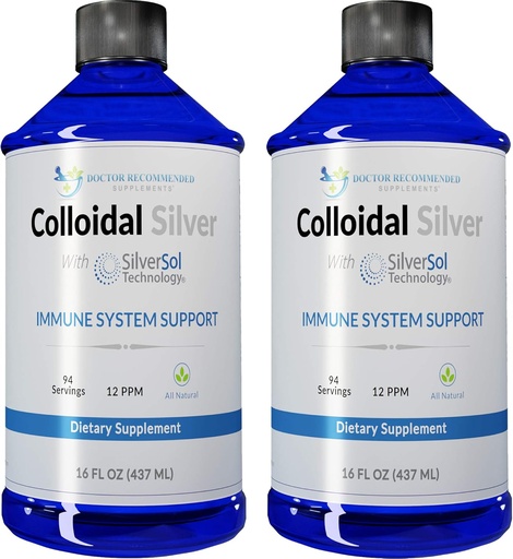 [BRSWYEABCF6BA3IY] Colloidal Silver Liquid - 12 PPM Premium Silver Solution, 60 MCG Per Serving, All Natural, Vegan Immune System Support, Ionic Silver Water Daily Mineral Supplement (2-16 Fl oz Bottles)