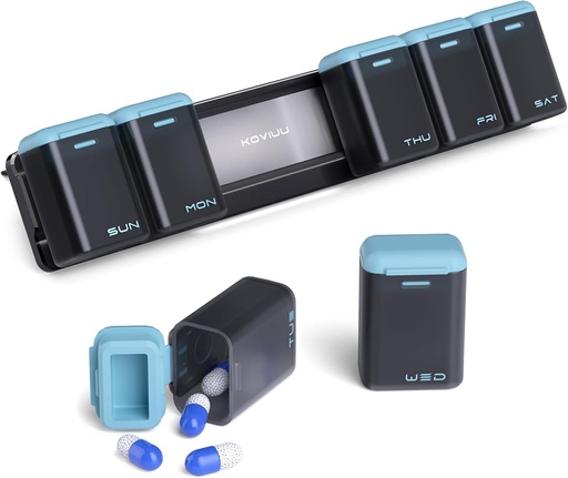 [BRSRAA3RPN6QGA3O] Weekly Pill Organizer Magnetic, Removable Pill Box 7 Day 1 Time a Day, Large Pill Case Travel, Week Once Daily Medication Dispenser, Medicine Container Holder for Supplement Vitamin, Blue