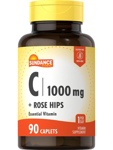 [BRSWYGQRPIFQ42YY] Sundance Vitamin C 1000mg with Rose Hips | 90 Vegetarian Caplets | Essential Vitamin | Vegetarian, Non-GMO, and Gluten Free Supplement