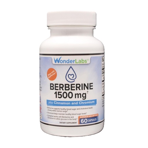 [BRSWECQ2OIFBSALP] Wonder Laboratories Berberine HCL 1,500mg + Cinnamon, Chromium, & Bioperine Maintenance for Glucose, Heart & Immune System Health Gluten & GMO Free - 60 Capsules