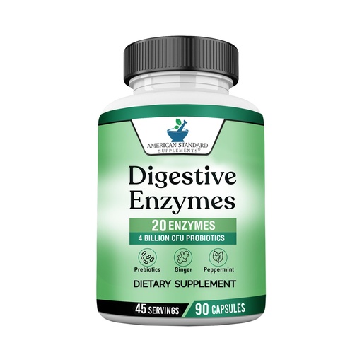 [BRSRMBANCANBOCT4] American Standard Supplements Digestive Enzymes Plus Probiotics & Prebiotics, 90 Veggie Capsules, for Digestion with Amylase, Bromelain, Papain, Lipase, Lactase, Protease, Papain, Cellulase