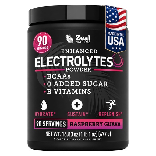 [BRSWYGA7BYARYDTD] Zeal Electrolyte Powder - 90 Servings | Keto Electrolytes Powder | Zero Sugar, BCAAs, B-Vitamins | Potassium, Zinc, Magnesium | Hydration Powder Recovery Drink | Raspberry Guava
