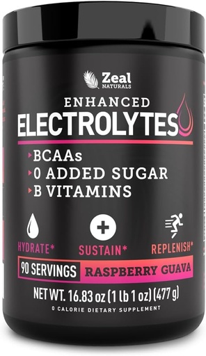 [BRSWYGA7BYARYDTD] Zeal Naturals Electrolyte Powder Recovery Drink (90 Servings | Raspberry Guava) w 0 Sugar +BCAAs +B-Vitamins Electrolyte Supplement w Potassium Zinc & Magnesium for Hydration - Keto Electrolytes