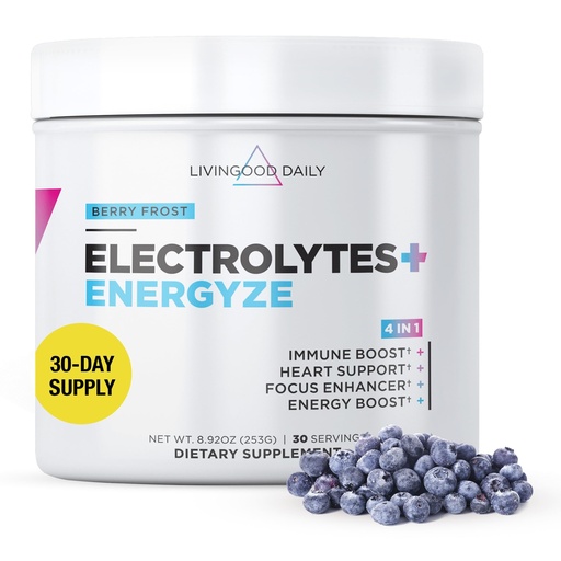 [BRSROZI6BMCBEFD3] Livingood Daily Electrolytes Powder Berry Frost, 30 Servings - 4in1 Hydration Powder with Vitamin C, Taurine, D Ribose & FOS, Sugar Free Electrolyte Drink Mix, Keto, Gluten Free - Made in USA
