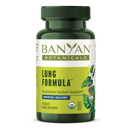 [BRSWIYQGBR5AOD3Y] Banyan Botanicals Lung Formula – Organic Respiratory Support for Lung Health – Plant-Based Blend with Licorice, Tulsi Leaf, and Other Lung Health Herbs – 90 Tablets – Non GMO Fair for Life Vegan