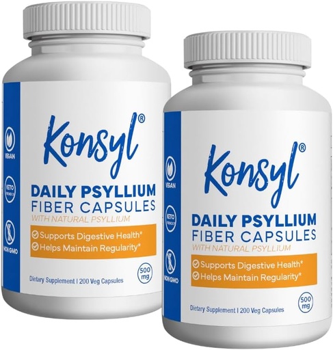 [BRSWYEIQOYMQA3LJ] Konsyl Daily Psyllium Fiber Capsules - chứa 1500mg của All-Natual Pyllium Husk Powder cho mỗi dịch vụ - Hỗ trợ Blowive Health and Weight Management Goals+ (2 Pack - 200 đếm mỗi)