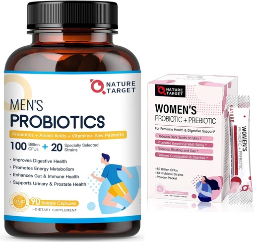 [BRSROGI7AQCAODT5] NATURE TARGET Probiotics for Men 100 Billion CFUs, Probiotics for Women Powder