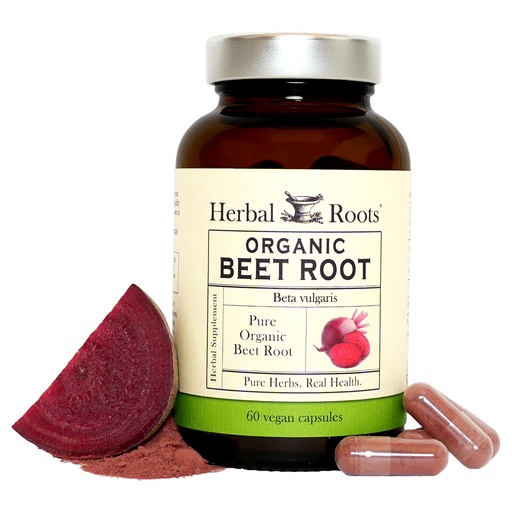 [BRSRMZTROIBAIC3L] Herbal Roots Organic Beet Root Powder Capsules - 1,500mg per Serving - Certified USDA Organic - Non-GMO - 60 Count Vegan Capsules