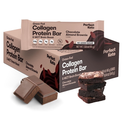[BRSWGGDYDIGWEFDU] Perfect Keto Bars - The Cleanest Keto Snacks with Collagen and MCT. No Added Sugar, Keto Diet Friendly - 3g Net Carbs, 19g Fat, 10g protein - Diet Food Dessert (Almond Butter Brownie, 12 Bars)