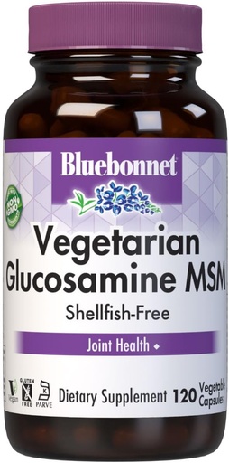 [BRSWIYQYAR4AGCLM] Bluebonnet Vegetarian Glucosamine MSM gehigarriarekin - Shellfish-Free Joint Support Supplement for Women and Men - Vegetable Glucosamine HCI - Vegan, Kosher, Free of Soy, Gluten & Dairy - 120 V Caps