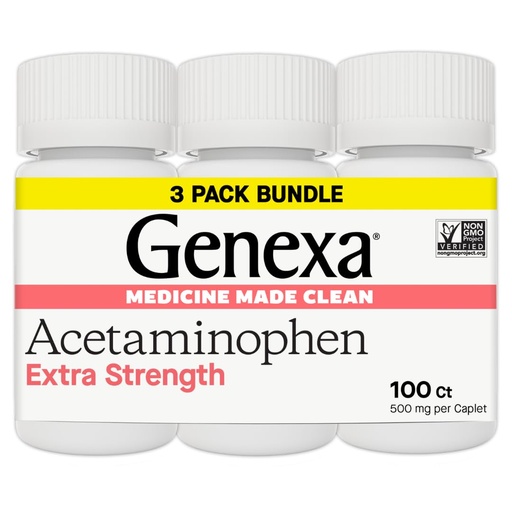 [BRSRAYL6BAFRSYDH] Genexa Clean Acetaminophen 500mg Extra Strength, Dye Free Pain Reliever Fever Reducer, 0% Artificial Additives, Pain Medicine for Adults, Relieves Headache, Backache, Minor Arthritis Pain, 300 Tablets
