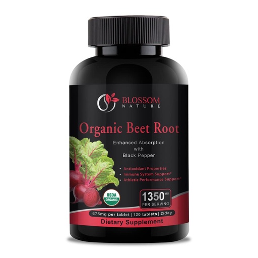 [BRSW2EIKOR4AO3L5] Organic Beet Root Powder 1350mg with Black Pepper-Nitric Oxide Booster, Digestive System, Athletic Performance-120 Tablets,675mg of Organic Beet Powder per Tablet