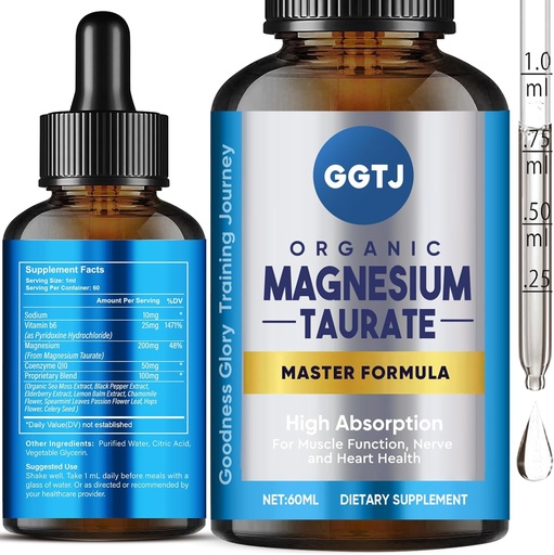 [BRSRAAI2OQMQ4HQ2] Magnesium Taurate, Magnesium Taurate Liquid Drop, High Absorption Magnesium Supplement for Cardiovascular Health, Muscle and Nerve Function, 2 oz