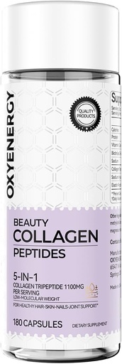 [BRSRAAY6DJ6QIDT4] OxyEnergy Collagen Peptides Capsules for Women, 1100mg Hidrolyzed Collagen Tripeptides(Tipos I) Suplementos con Biotina y Vitamina C, 180 Collagen Pills para promover el cabello, la uñas, la piel, 2 meses de suministro