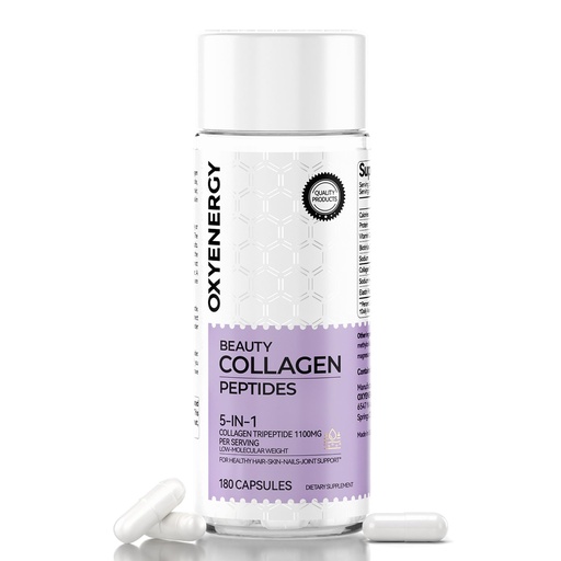 [BRSRAAY6DJ6QIDT4] OxyEnergy Collagen Peptides Capsules for Women, 1100mg Hydrolyzed Collagen Tripeptides(Type III) Supplements with Biotin and Vitamin C, 180 Collagen Pills to Promotes Hair, Nail, Skin, 2 Months Supply